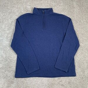 Van Heusen Mens Medium Classic‎ Fit Quarter Zip Pullover Sweater Blue Ribbed